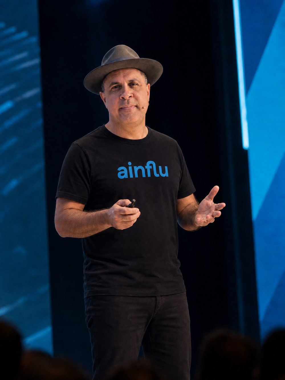 Carlos, CEO e fundador da Ainflu, palestrando no palco